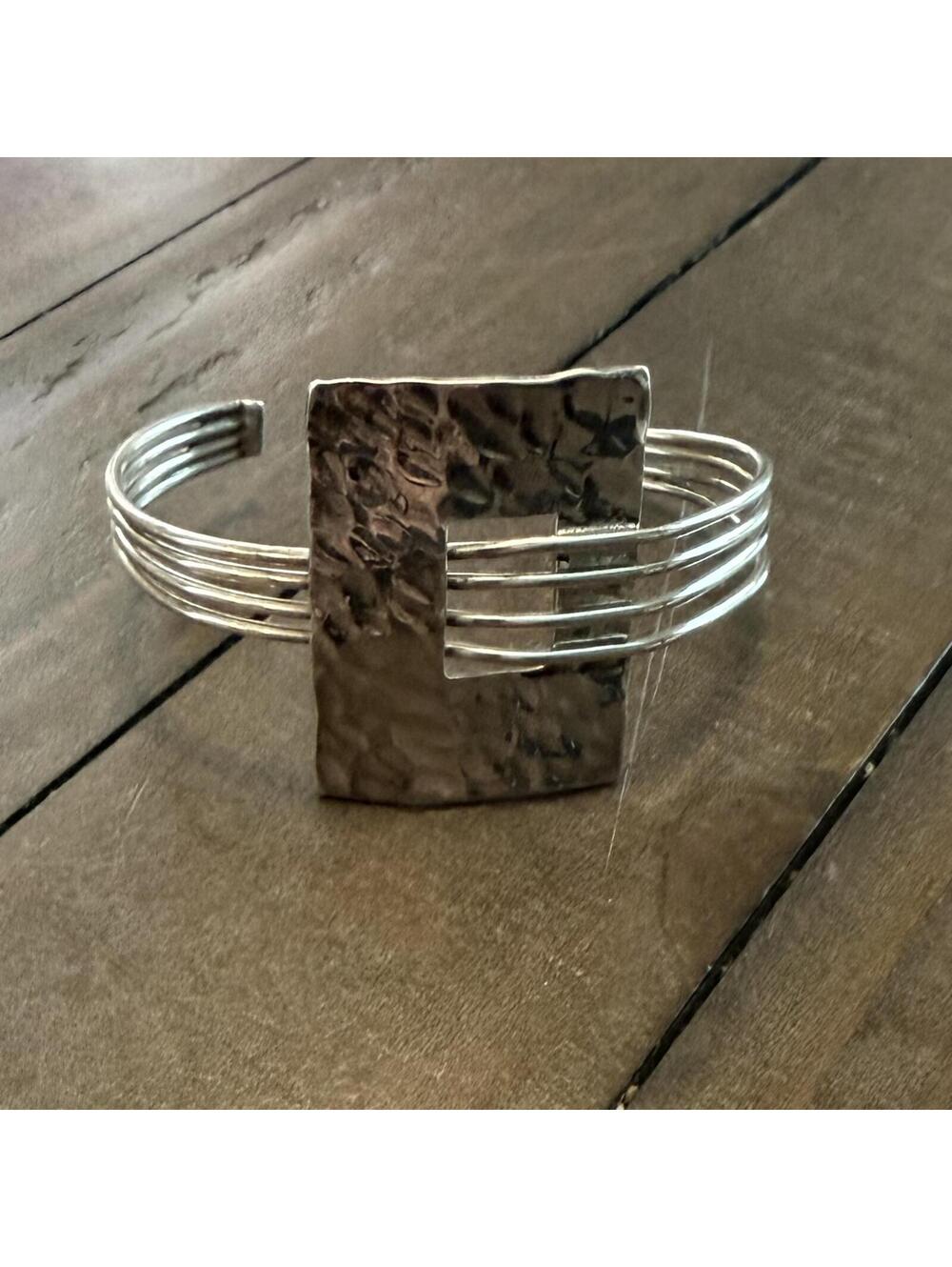 EUC Silver Modern Hammered Buckle Cuff Bracelet